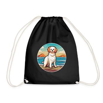 Bolognese Dog Breed Cartoon Kawaii Clipart Dog Pet - Drawstring Bag - black - Front