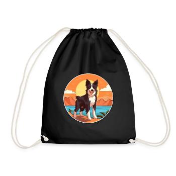 Border Collie Hund Rasse Cartoon Kawaii Clipart Hund - Turnbeutel - Schwarz - Vorne