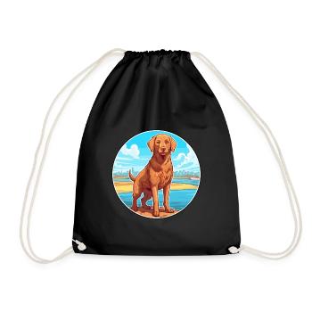 Chesapeake Bay Retriever Dog Breed Cartoon Kawaii - Drawstring Bag - black - Front