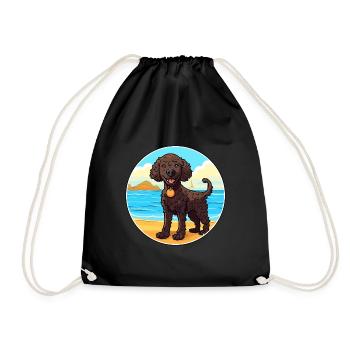 Curly Coated Retriever Dog Breed Cartoon Kawaii - Drawstring Bag - black - Front