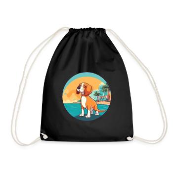 Deutsche Bracke Hund Rasse Cartoon Kawaii Clipart - Turnbeutel - Schwarz - Vorne
