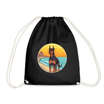 Doberman Pinscher Dog Breed Cartoon Kawaii Clipart - Drawstring Bag - black - Front