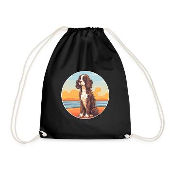French Spaniel Dog Breed Cartoon Kawaii Clipart - Drawstring Bag - black - Front