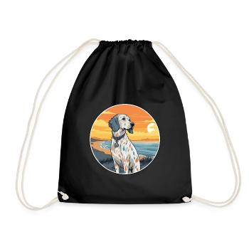 English Setter Dog Breed Cartoon Kawaii Clipart - Drawstring Bag - black - Front