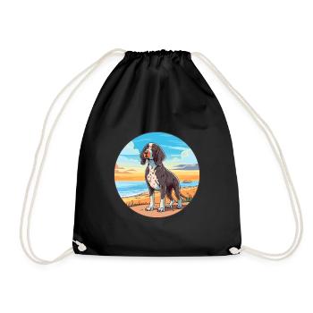 Frisian Pointing Dog Breed Cartoon Kawaii Clipart - Drawstring Bag - black - Front