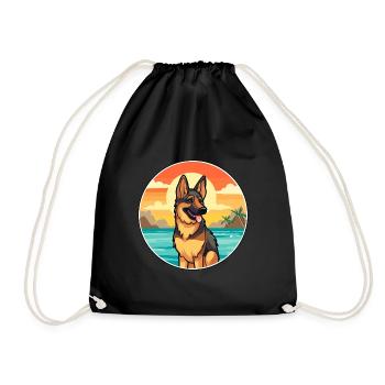 German Shepherd Dog Breed Cartoon Kawaii Clipart - Drawstring Bag - black - Front
