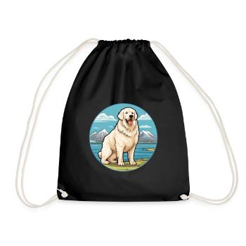 Great Pyrenees Dog Breed Cartoon Kawaii Clipart - Drawstring Bag - black - Front