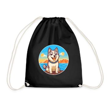 Husky chien race dessin animé Kawaii Clipart aquarelle - Sac de sport léger - noir - Devant