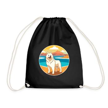 Jindo Dog Breed Cartoon Kawaii Clipart Watercolor - Drawstring Bag - black - Front