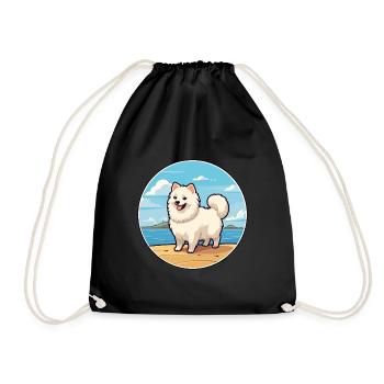 Japanese Spitz Dog Breed Cartoon Kawaii Clipart - Drawstring Bag - black - Front
