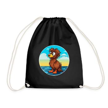 Griffon Nivernais Dog Breed Cartoon Kawaii Clipart - Drawstring Bag - black - Front