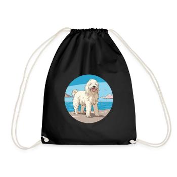 Komondor chien race dessin animé kawaii clipart chien animal de compagnie - Sac de sport léger - noir - Devant