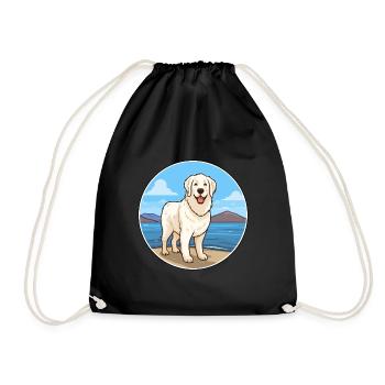 Kuvasz chien race dessin animé Kawaii Clipart aquarelle - Sac de sport léger - noir - Devant