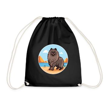 Keeshond Dog Breed Cartoon Kawaii Clipart Dog Pet - Drawstring Bag - black - Front
