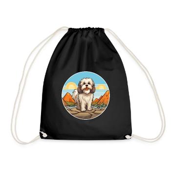 Lhasa Apso Hund Rasse Cartoon Kawaii Clipart Hund - Turnbeutel - Schwarz - Vorne