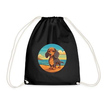 Miniatur Dackel Hund Rasse Cartoon Kawaii Hund - Turnbeutel - Schwarz - Vorne