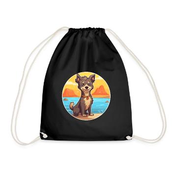 Mudi Hunderasse Karikatur Kawaii Clipart Aquarell - Turnbeutel - Schwarz - Vorne