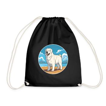 Maremma Sheepdog Dog Breed Cartoon Kawaii Clipart - Drawstring Bag - black - Front