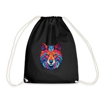 Wolf Colorful Watercolor Animal Pet Illustration - Drawstring Bag - black - Front