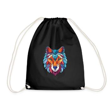 Wolf Colorful Watercolor Animal Pet Illustration - Drawstring Bag - black - Front