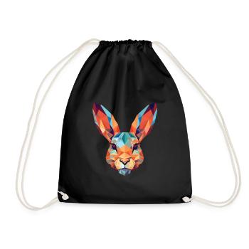 Hare Rabbit Colorful Watercolor Animal Pet Cartoon - Drawstring Bag - black - Front