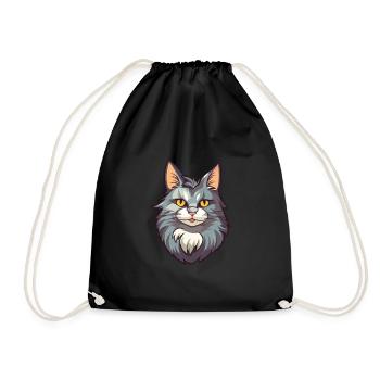 Maine Coon Katze Karikatur Aquarell Illustration - Turnbeutel - Schwarz - Vorne