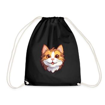 Kurilian Bobtail Cat Cartoon Watercolor Clipart - Drawstring Bag - black - Front