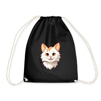 Karelian Bobtail Cat Cartoon Watercolor Clipart - Drawstring Bag - black - Front