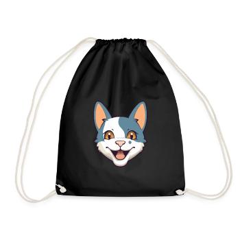 German Rex Cat Cartoon Watercolor Illustration - Drawstring Bag - black - Front