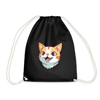 Brazilian Shorthair Cat Cartoon Watercolor Clipart - Drawstring Bag - black - Front