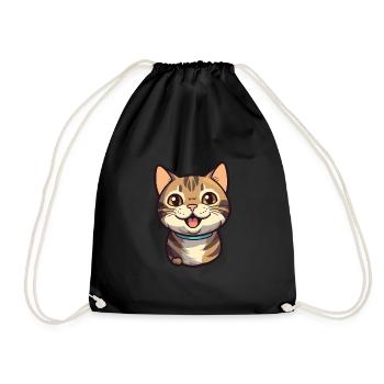 California Spangled Cat Cartoon Watercolor Clipart - Drawstring Bag - black - Front