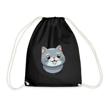 Britische Falte Kurzhaar Katze Karikatur Aquarell Kunst - Turnbeutel - Schwarz - Vorne