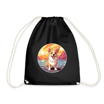 Pembroke Welsh Corgi Dog Breed Cartoon Kawaii Dog - Drawstring Bag - black - Front