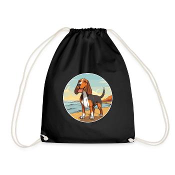Poitevin Hound Dog Breed Cartoon Kawaii Clipart - Drawstring Bag - black - Front