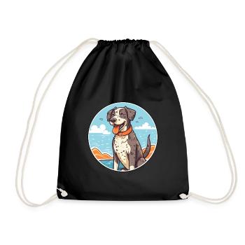 Portuguese Cattle Dog Breed Cartoon Kawaii Clipart - Drawstring Bag - black - Front