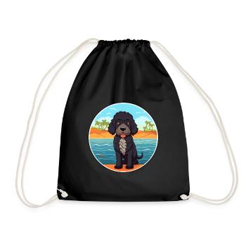 Portuguese Water Dog Breed Cartoon Kawaii Clipart - Drawstring Bag - black - Front