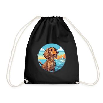 Wirehaired Dachshund Dog Breed Cartoon Kawaii Dog - Drawstring Bag - black - Front