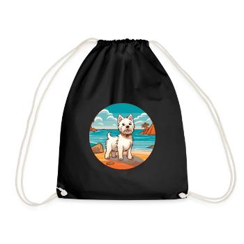 Westie Hund Rasse Cartoon Kawaii Clipart Aquarell - Turnbeutel - Schwarz - Vorne