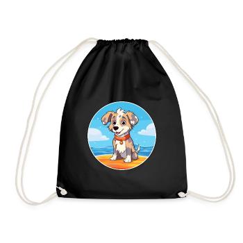 Taigan Dog Breed Cartoon Kawaii Clipart Watercolor - Drawstring Bag - black - Front