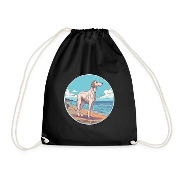 Russian Wolfhound Dog Breed Cartoon Kawaii Clipart - Drawstring Bag - black - Front