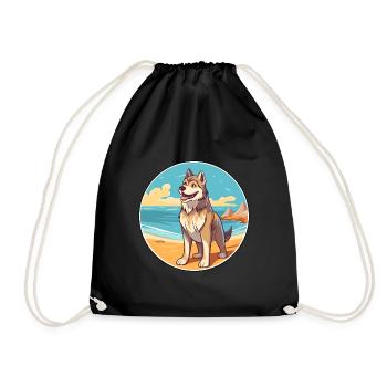 Saarloos Wolfhund Hund Rasse Cartoon Kawaii Clipart - Turnbeutel - Schwarz - Vorne