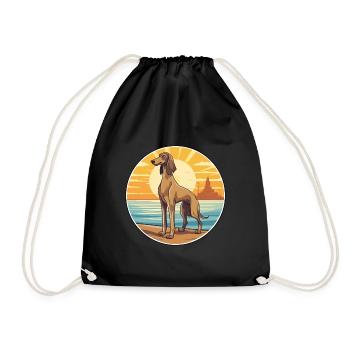 Saluki Dog Breed Cartoon Kawaii Clipart Watercolor - Drawstring Bag - black - Front