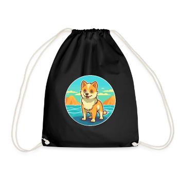 Shikoku Dog Breed Cartoon Kawaii Clipart Dog Pet - Drawstring Bag - black - Front