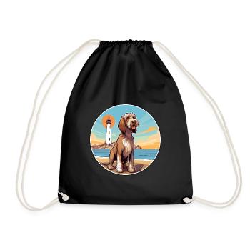 Spinone Italiano Dog Breed Cartoon Kawaii Clipart - Drawstring Bag - black - Front