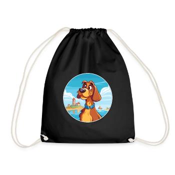 Slovensky Kopov Dog Breed Cartoon Kawaii Clipart - Drawstring Bag - black - Front