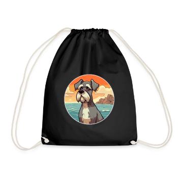 Standard Schnauzer Dog Breed Cartoon Kawaii Dog - Drawstring Bag - black - Front