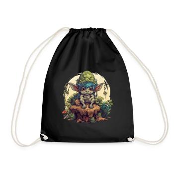 Pilz Kobold Baumstamm Wald Fantasy Shirt - Turnbeutel - Schwarz - Vorne