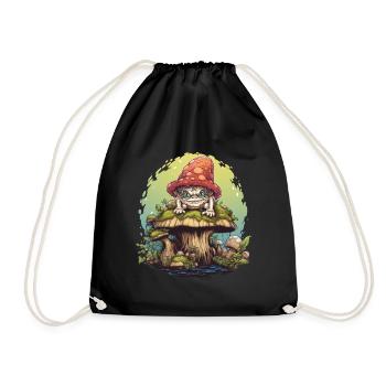 Freches Pilzwesen auf Pilz Wald Fantasy Shirt - Turnbeutel - Schwarz - Vorne