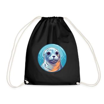 Seal Colorful Watercolor Cartoon Kawaii Animal - Drawstring Bag - black - Front