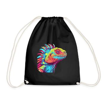 Iguana Colorful Watercolor Cartoon Kawaii Animal - Drawstring Bag - black - Front